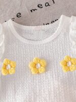 Toddler Girls' Summer Bow Decor Top And Snowflake Textured Shorts Set - Image 3