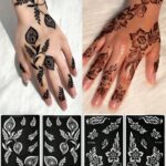 4pcs Flower Temorary Tattoo Stencil Stickers- Sexy Floral Patterns For Hand, DIY Paint, Reusable Stencil Stickers For Women Body Makeup Mehndi Designs