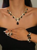 Luxury Wedding Party Women's Dress Rhinestone Decor Jewelry Fashion Shiny Necklace And Earring Set, Ball Gown Jewelry Accessories