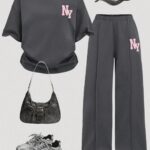 Tween Girl Letter Print Short Sleeve Top And Pants Set