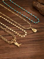 4pcs/Set Vintage Western Cowgirl Style Necklace Set, Gold Tone Handmade Chain With Metal Hat & Boot Charms, Fashion Jewelry Accessories For Women, Suitable For Photo Shooting And Outdoor Travel Wear. The Handmade Chain Is Randomly Cut In Length And Number Of Beads. - Image 3