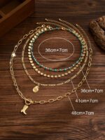 4pcs/Set Vintage Western Cowgirl Style Necklace Set, Gold Tone Handmade Chain With Metal Hat & Boot Charms, Fashion Jewelry Accessories For Women, Suitable For Photo Shooting And Outdoor Travel Wear. The Handmade Chain Is Randomly Cut In Length And Number Of Beads. - Image 2