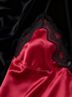 Women's Nightgown, Mature Floral Print Satin Lace Trim Sleepwear Dress, V-Neck Criss-Cross Open Back Spaghetti Strap Slip Dress, Comfortable Robe - Image 5