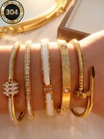 5pcs/Set Minimalist Elegant Luxury Sparkling Star Bangle Bracelets, Titanium Steel Bracelet For Women - Image 2