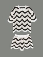 Women's Spring European And American Fashion Hollow Crochet Knit Short Sleeve Top And Casual Shorts Two Pieces Set Summer Vacation Beach - Image 4