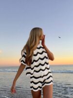 Women's Spring European And American Fashion Hollow Crochet Knit Short Sleeve Top And Casual Shorts Two Pieces Set Summer Vacation Beach - Image 6
