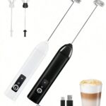 Handheld Electric Milk Frother, Portable USB Rechargeable Milk Foamer, 3 Speed Settings, Suitable For Matcha, Cappuccino, Eggs And More, Great Gift For Women, Coffee Lovers And Homemakers, Practical Barista Set