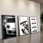 3Pcs/Set Optional Frame,Modern Sports Car Canvas Wall Art – Sleek White Car Prints, Minimalist Room Decor For Living Room, Bedroom & Hallway