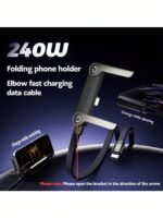 65W-240W Foldable Fast Charging Cable With Adjustable Phone Stand, Dual Type-C & USB-C Super Fast Charging, Bend-Proof Design, Compatible With Apple 15-17 Series, S, Suitable For Car And Home Use