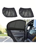 2pcs/4pcs Car Seat Back Anti-Mosquito Sunshade Net Curtain, Black Mesh Sunshade, Won't Block Vision Or Affect Window Operation, Protect From Sunlight And Heat, Front And Rear Window Sunshade, Car UV Protection, Won't Affect Window Up And Down