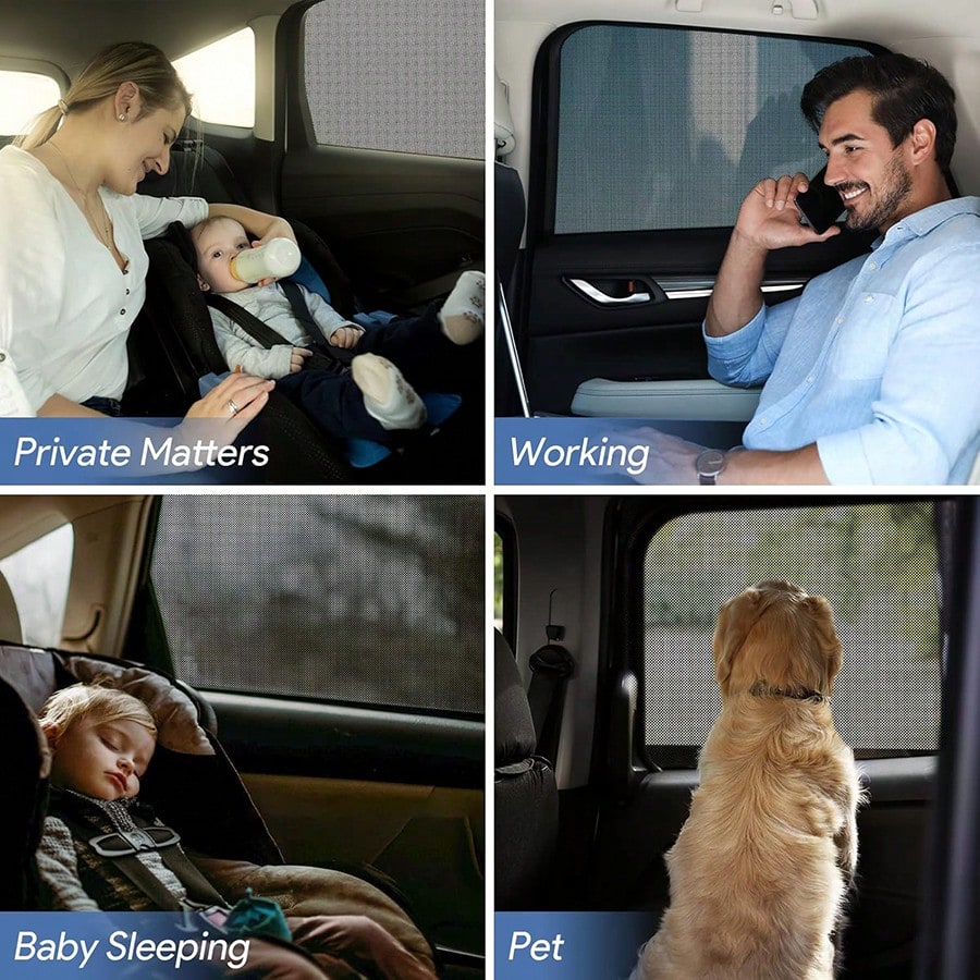 2pcs/4pcs Car Seat Back Anti-Mosquito Sunshade Net Curtain, Black Mesh Sunshade, Won't Block Vision Or Affect Window Operation, Protect From Sunlight And Heat, Front And Rear Window Sunshade, Car UV Protection, Won't Affect Window Up And Down - Image 9