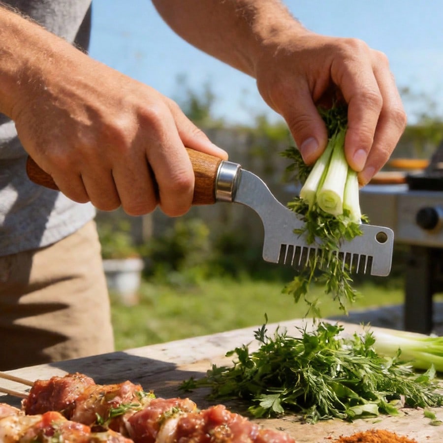 A Wooden Handle Chopper For Cutting Scallions, An Efficient Tool For Evenly Chopping Herbs And Garlic, Perfect For Home And Restaurant Meal Prep - Image 5