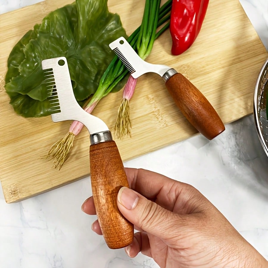 A Wooden Handle Chopper For Cutting Scallions, An Efficient Tool For Evenly Chopping Herbs And Garlic, Perfect For Home And Restaurant Meal Prep - Image 8