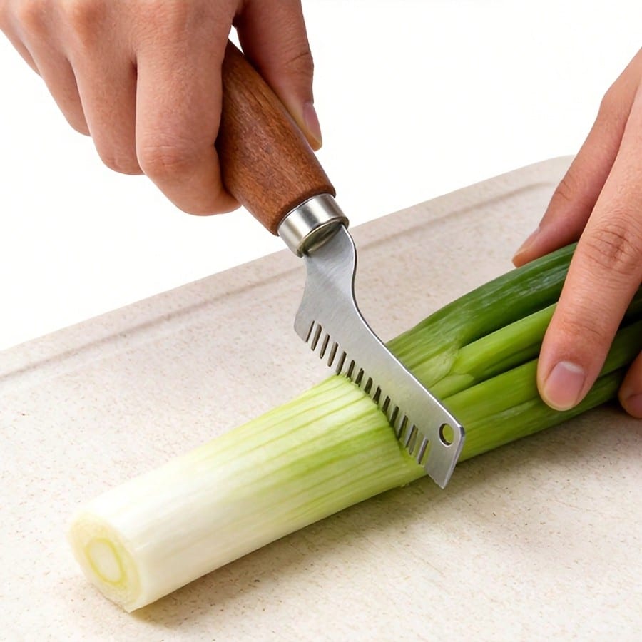 A Wooden Handle Chopper For Cutting Scallions, An Efficient Tool For Evenly Chopping Herbs And Garlic, Perfect For Home And Restaurant Meal Prep - Image 6