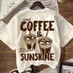 COFFEE CLUB Graphic T-Shirt, Women's Casual Round Neck Short Sleeve T-Shirt, Suitable For Summer, Vacation, Beach