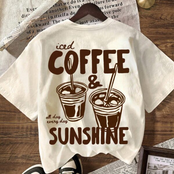 COFFEE CLUB Graphic T-Shirt, Women's Casual Round Neck Short Sleeve T-Shirt, Suitable For Summer, Vacation, Beach