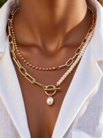 1pc Fashion Long Beaded Chain Multilayer Necklace, Vintage Pearl Clasp Necklace, Suitable For Women's Daily, Date, Vacation, Wedding, Holiday Wear, Casual And Special Occasions, Birthday Gift, Mother's Day, Valentine's Day [Chain Order Random], Pearl Shape Random