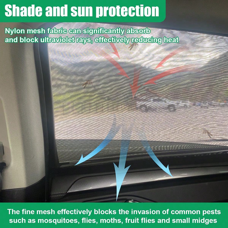 2pcs/4pcs Car Seat Back Anti-Mosquito Sunshade Net Curtain, Black Mesh Sunshade, Won't Block Vision Or Affect Window Operation, Protect From Sunlight And Heat, Front And Rear Window Sunshade, Car UV Protection, Won't Affect Window Up And Down - Image 8