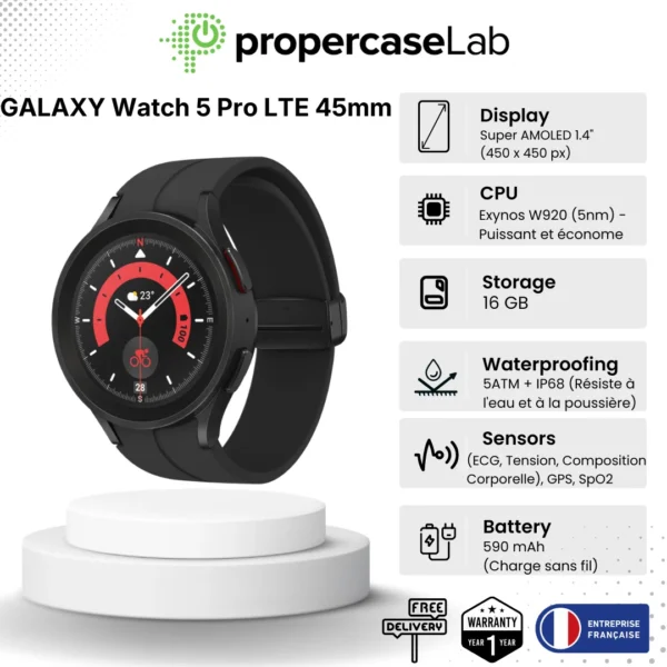 Samsung Galaxy Watch 5 Pro LTE 45mm SM-R925 Black + Black Silicone Strap-