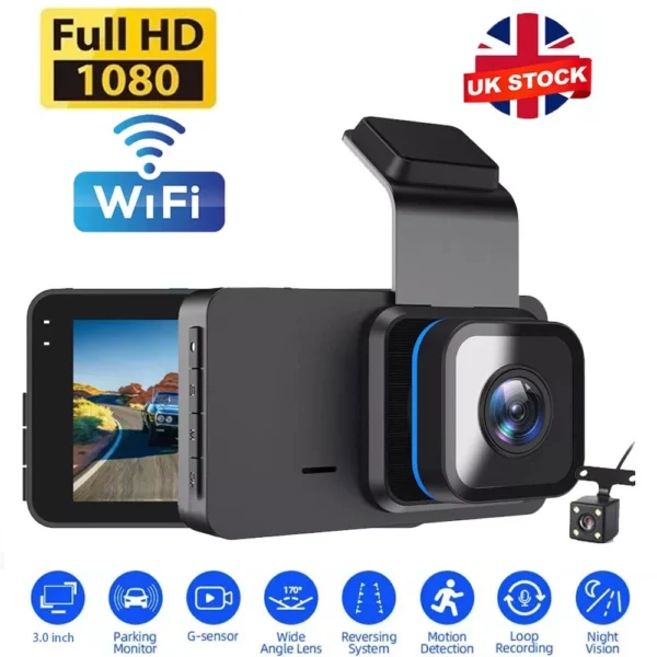 Car Camera Recorder WIFI Dual Front and Rear HD 1080P Dash Cam Night Vision UK