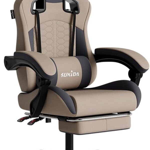 SUKIDA Ergonomic Gaming Chair for Adult, Comfortable Desk Chair with Massage, Comfy Headrest and Lumbar Support Pc Office chairs with Footrest, Height Adjustable Rotating Task Chairs