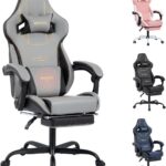 Gaming Chair, Ergonomic Gaming Chair, Computer Chair with Headrest and Lumbar, Racing Computer Chairs, Height Adjustable Rotating PC Chairs, Grey Black