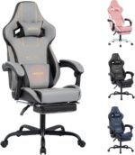 Gaming Chair, Ergonomic Gaming Chair, Computer Chair with Headrest and Lumbar, Racing Computer Chairs, Height Adjustable Rotating PC Chairs, Grey Black
