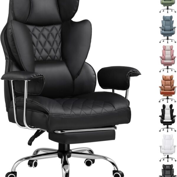 GTPLAYER Gaming Chair, Executive Office Desk Chair with Footrest Ergonomic Heavy Duty High Back Lumbar Support Home Recliner Swivel Computer Chairs, Black