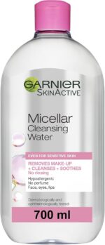 Garnier Micellar Cleansing Water 700ml, Gentle face cleanser & Make up Remover, Suitable For All Skin Types Including Sensitive Skin, Soothing Formula, Dermatologically Tested