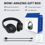 KVIDIO Bluetooth Headphones Over Ear, 65 Hours Playtime Wireless Headphones with Microphone, Foldable Lightweight Headset with Deep Bass,HiFi Stereo Sound for Travel Work PC Cellphone (Black) - Image 4