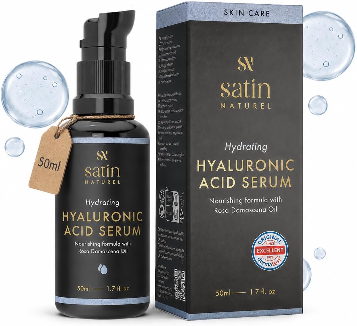 61lj5YW4DAL._AC_SL1254_ Satin Naturel High-Dose Hyaluronic Serum 50 ml – Organic Hyaluronic Acid Facial Serum – Anti-Aging Moisturizing Serum – Vegan – 24h Hydration – Facial Care... - Image 1