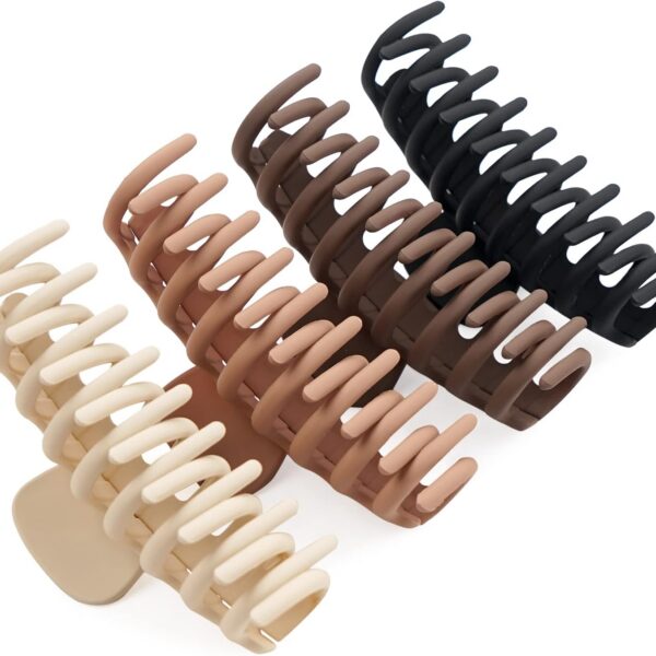 JOYOYO 4 Pcs Hair Claw Clips Hair Clips for Women and Girls Thick Hair - Natural Colors Lightweight Non-slip with Comb Teeth Strong Hold Large Size 4.3 Inch
