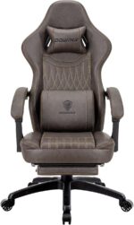 Dowinx Gaming Chair for Adults - Recliner Armchair with Massage Lumbar Support, Swivel, Ergonomic Gaming Chair with Footrest, Office Chair PU Leather Brown