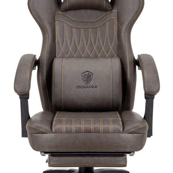 Dowinx Gaming Chair for Adults - Recliner Armchair with Massage Lumbar Support, Swivel, Ergonomic Gaming Chair with Footrest, Office Chair PU Leather Brown