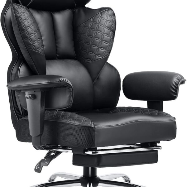 COMHOMA Big and Tall Office Chair Heavy Duty Executive Desk Chair with Footrest, Ergonomic High Back PU Leather Swivel Reclining Computer Chairs for Home