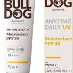 BULLDOG SKINCARE Anytime Daily UV Moisturiser SPF 30 For Men, Safflower Seed Extract, Protects & Hydrates Skin, Suitable For All Skins, 75 ml