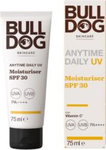 BULLDOG SKINCARE Anytime Daily UV Moisturiser SPF 30 For Men, Safflower Seed Extract, Protects & Hydrates Skin, Suitable For All Skins, 75 ml