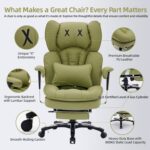 Efomao Desk Office Chair, Heavy Duty 200kg Big and Tall Executive Computer Chair, Unique XX Embroidery Ergonomic High Back PU Leather Chair with Retractable Footrest, Olive Green - Image 6
