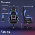 Gaming Chair with Footrest, Ergonomic Gaming Chair, Computer Chair with Lumbar Support, Head Rest, Height Adjustable PC Chairs with 360°-Swivel Seat for Office or Gaming, Black Blue - Image 3