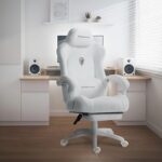 Dowinx Gaming Chair Ergonomic with Adjustable Massage Lumbar Cushion, Soft Microfiber Velvet Office Chair, Thick Padded Seat, Retractable Footrest, Adjustable Armrests, 155° Reclining Backrest, White - Image 2