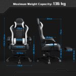 Yaheetech Gaming Chair, Ergonomic Racing Gaming Chair with Massage Lumbar Pillow, High-Back Office Chair with Slide-Out Footrest and Padded Linkage Armrests for Adults (Black/White) - Image 4