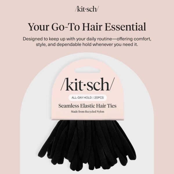 Kitsch Black Hair Ties 20pcs No Damage - Hair Bands for women - Strong Stretchy Hairbands & Hair Bobbles - Soft Nylon Hair Elastics, Snag-Free Rubber...
