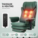 Warmiehomy Massage Office Chair with 4-Point Heated, 155° Reclining, Ergonomic Office Chair with Footrest & Lumbar Pillow, Heavy Duty Executive Computer Chair for Home Office (Tech Fabric, Green) - Image 4