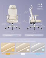 SONGMICS Ergonomic Office Chair, Height Adjustable Desk Chair, Gaming Chair with Adjustable Lumbar Support, Headrest, Armrests, Reclining Backrest, Loads 150 kg, Camel Brown and Cloud White OBN067LJ02 - Image 3