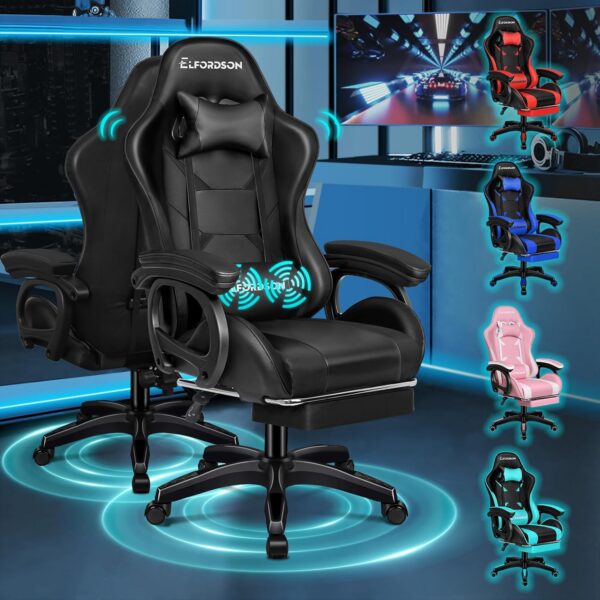 ELFORDSON Gaming Chair with 2-point Massage Lumbar Cushion, High Back PC Computer Game Chair, 150° Reclining Office Chair with Headrest & Footrest, 360°...