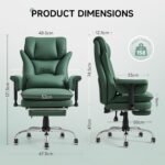 Warmiehomy Massage Office Chair with 4-Point Heated, 155° Reclining, Ergonomic Office Chair with Footrest & Lumbar Pillow, Heavy Duty Executive Computer Chair for Home Office (Tech Fabric, Green) - Image 5