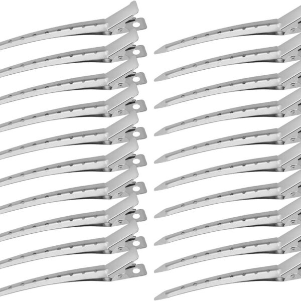 Duck Bill Hair Clips 24Pcs 3.5 Inches Rustproof Metal Alligator Curl Clips with Holes for Styling Sectioning, Hair Pins for Women, Silver