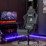 Symino Gaming Chair, Computer Chair with Footrest, Headrest and Lumbar Support, Ergonomic PC Chair, Height Adjustable Rotating Task Chairs, Gray - Image 2