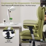 Efomao Desk Office Chair, Heavy Duty 200kg Big and Tall Executive Computer Chair, Unique XX Embroidery Ergonomic High Back PU Leather Chair with Retractable Footrest, Olive Green - Image 2