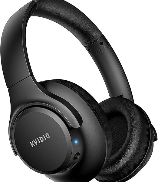 KVIDIO Bluetooth Headphones Over Ear, 65 Hours Playtime Wireless Headphones with Microphone, Foldable Lightweight Headset with Deep Bass,HiFi Stereo Sound for Travel Work PC Cellphone (Black)